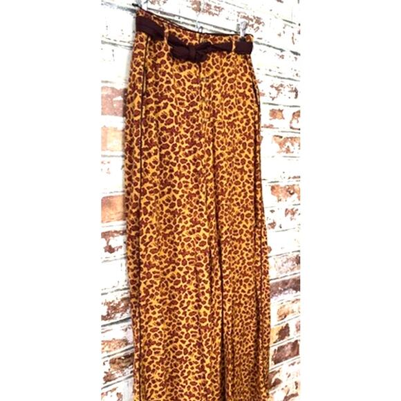 Free People Bennie Wide Legged Animal Print Flowing High Waisted Belted Pants - Picture 9 of 16